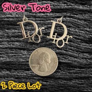 2 Piece Silver Tone CD Button Charm Pendant